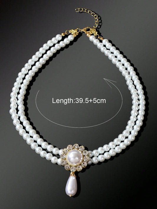 Elegant Double-Layered White Pearl Necklace Classic Jewelry Feelontop Jewellery