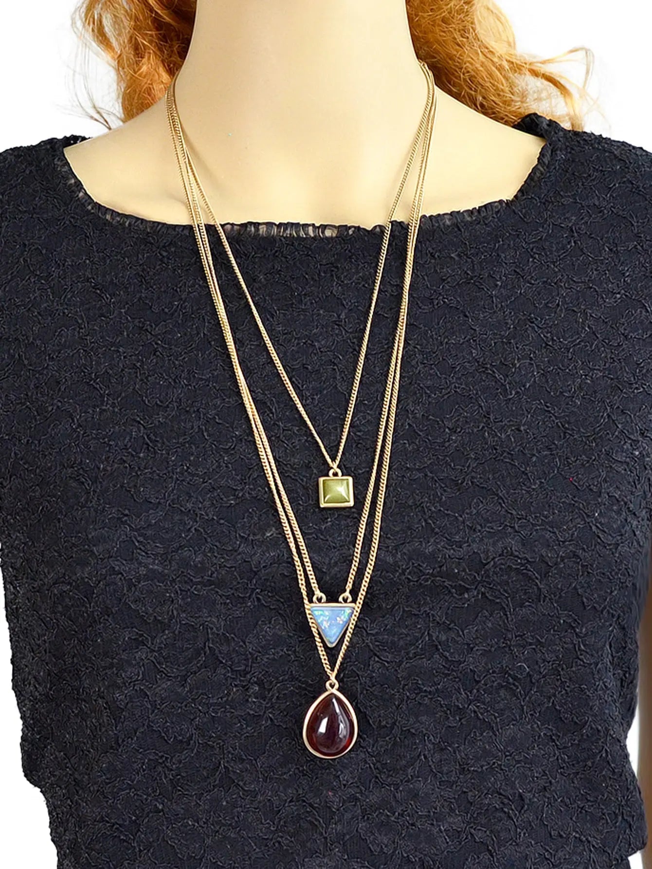 Bohemian Jewelry 3pcs Gold Chain Resin Square Triangle Water Drop Charm Necklace Feelontop Jewellery