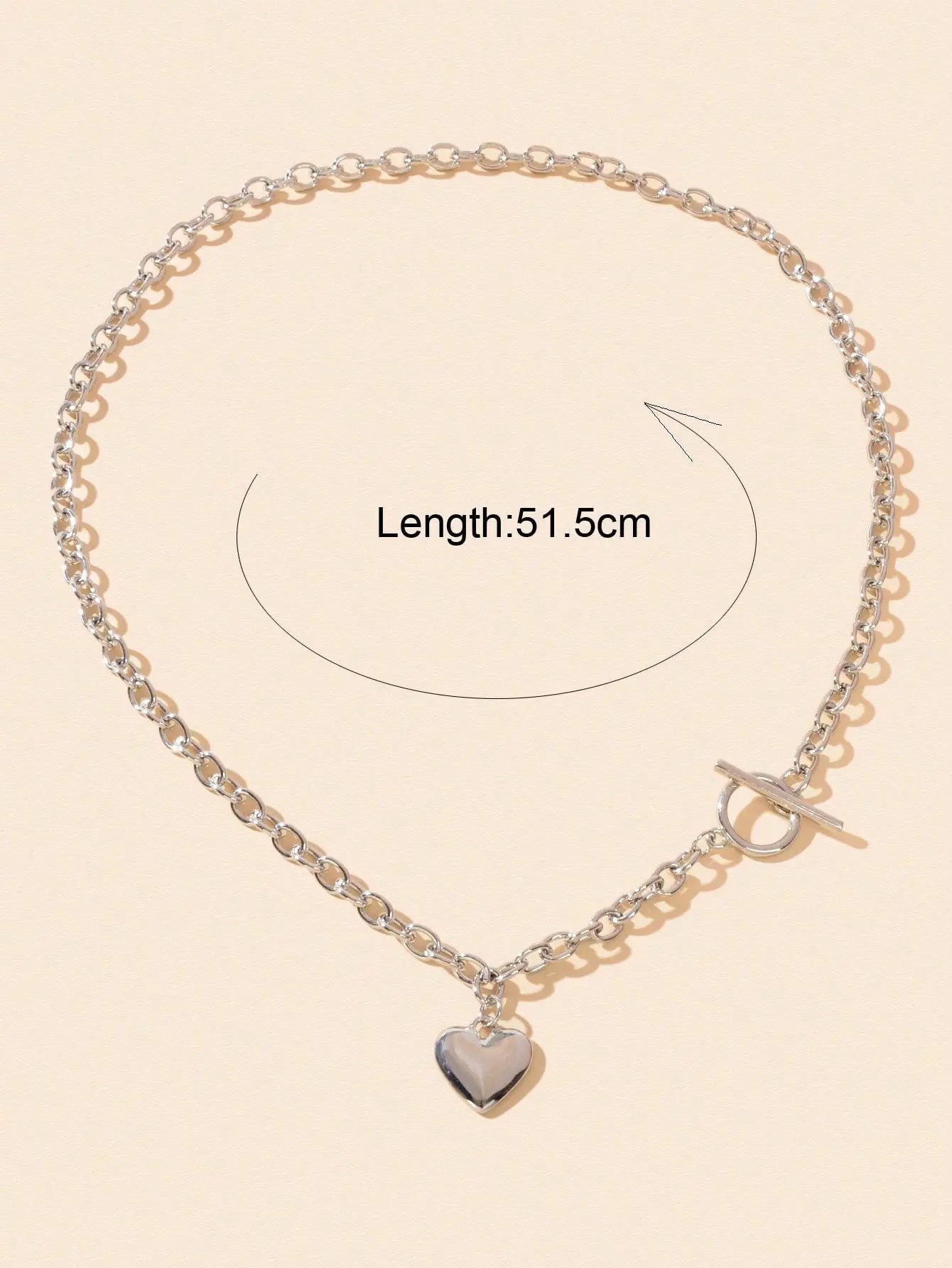 Silver Heart Pendant OT Clasp Necklace Elegant Statement Long Chain Jewelry Feelontop Jewellery