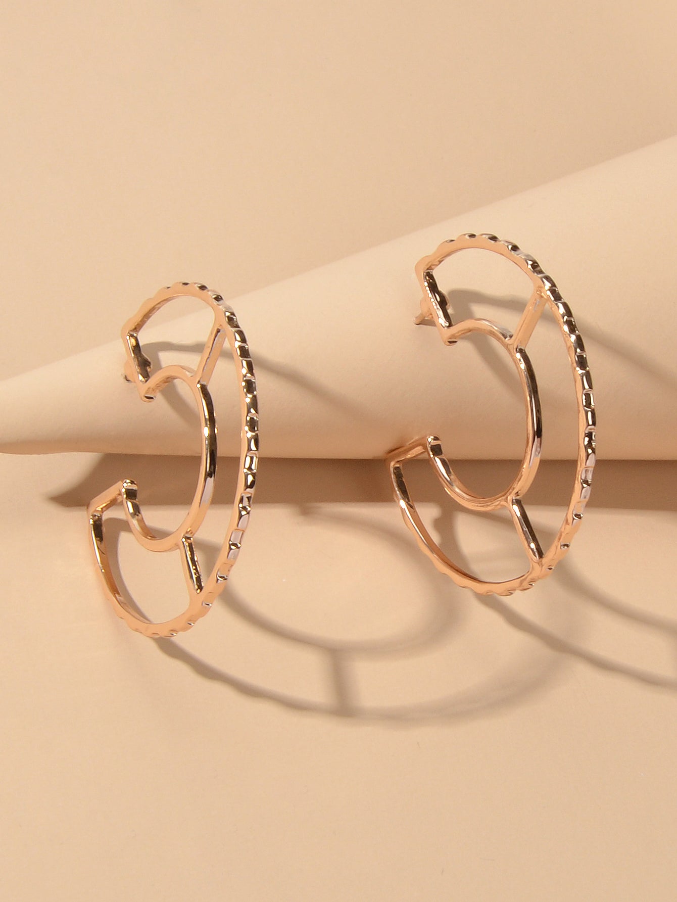 Party Decoration Gold Metal Hollow Personality Stud Hoop Huggie Pierced Earrings Feelontop Jewellery