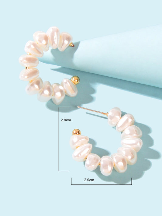 Irregular Pearl Hoop Small Lightweight Huggie Earrings Women Wedding Anniversary Feelontop Jewellery