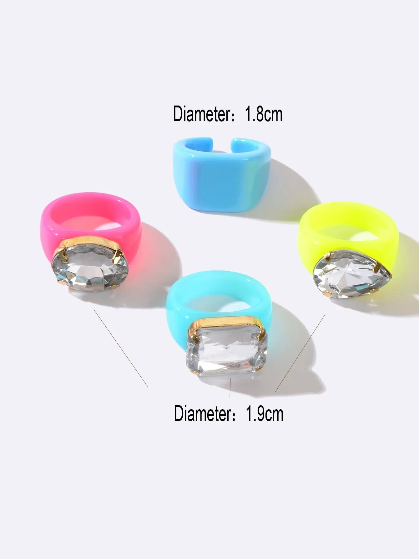 4pcs/set Multi Colour Stunning Big Stone Finger Rings Fashion Women Jewelry Gift Feelontop Jewellery