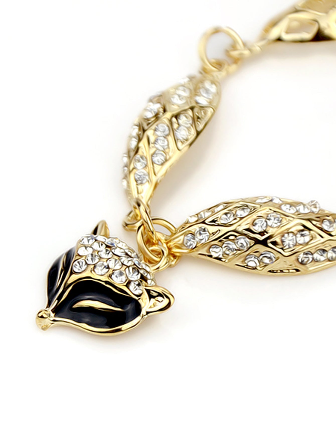 Textured Jewellery Gold Chain Rhinestone Decor Fox Charm Bangle Bracelets Women Feelontop Jewellery