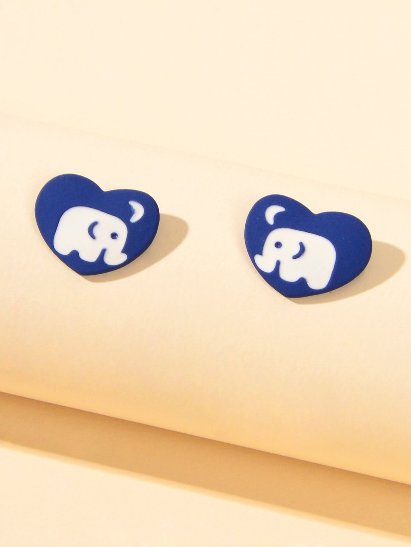 Sweet White Elephant Blue Heart Hypoallergenic Stud Earrings Women Birthday Gift Feelontop Jewellery
