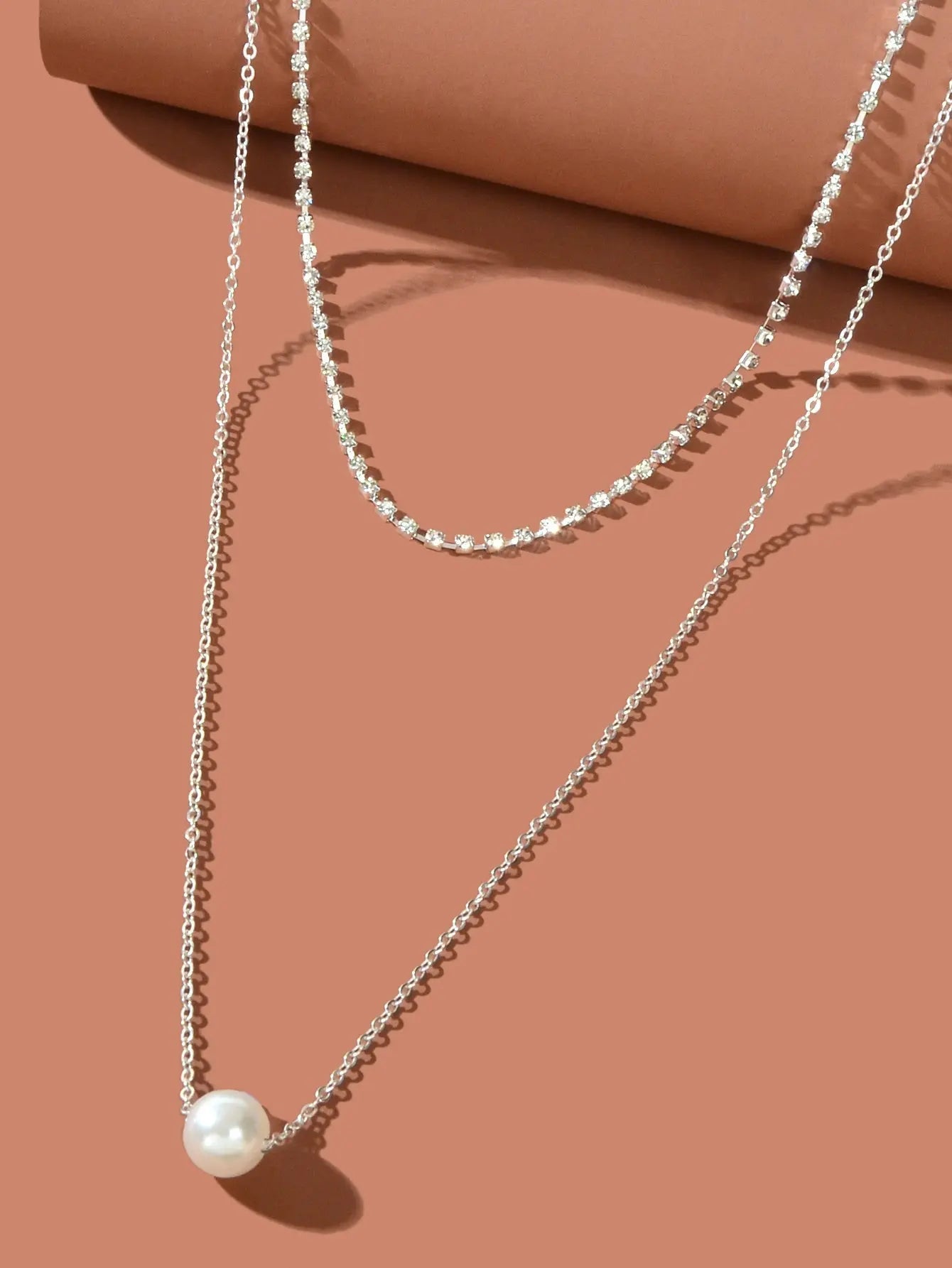 Double Layered Necklace Adjustable Simple Chain Multilayer Rhinestone Collar Feelontop Jewellery