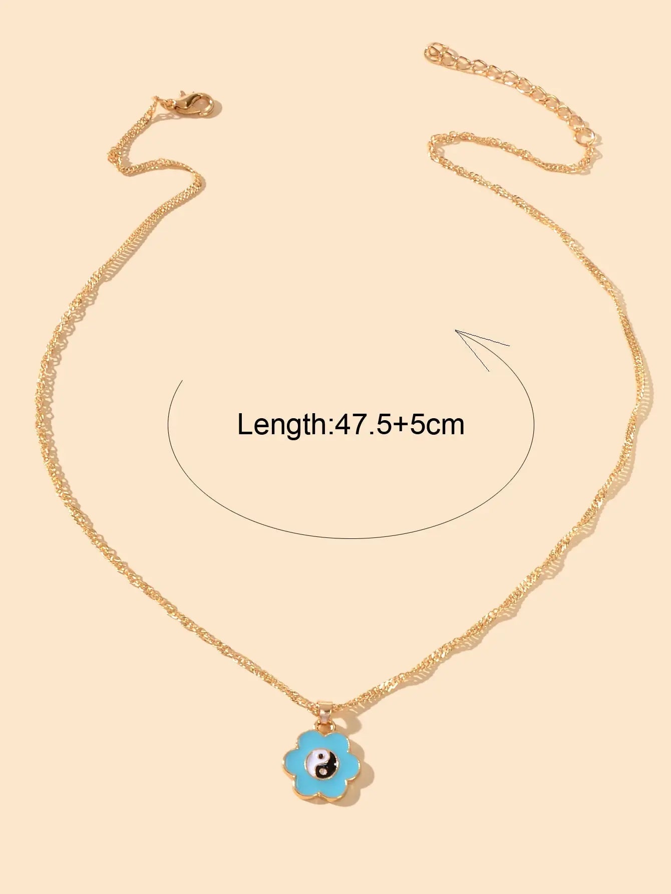 Dainty Gold Chain Yin Yang Tai Chi Blue Flower Charm Best Friends Necklace Gift Feelontop Jewellery