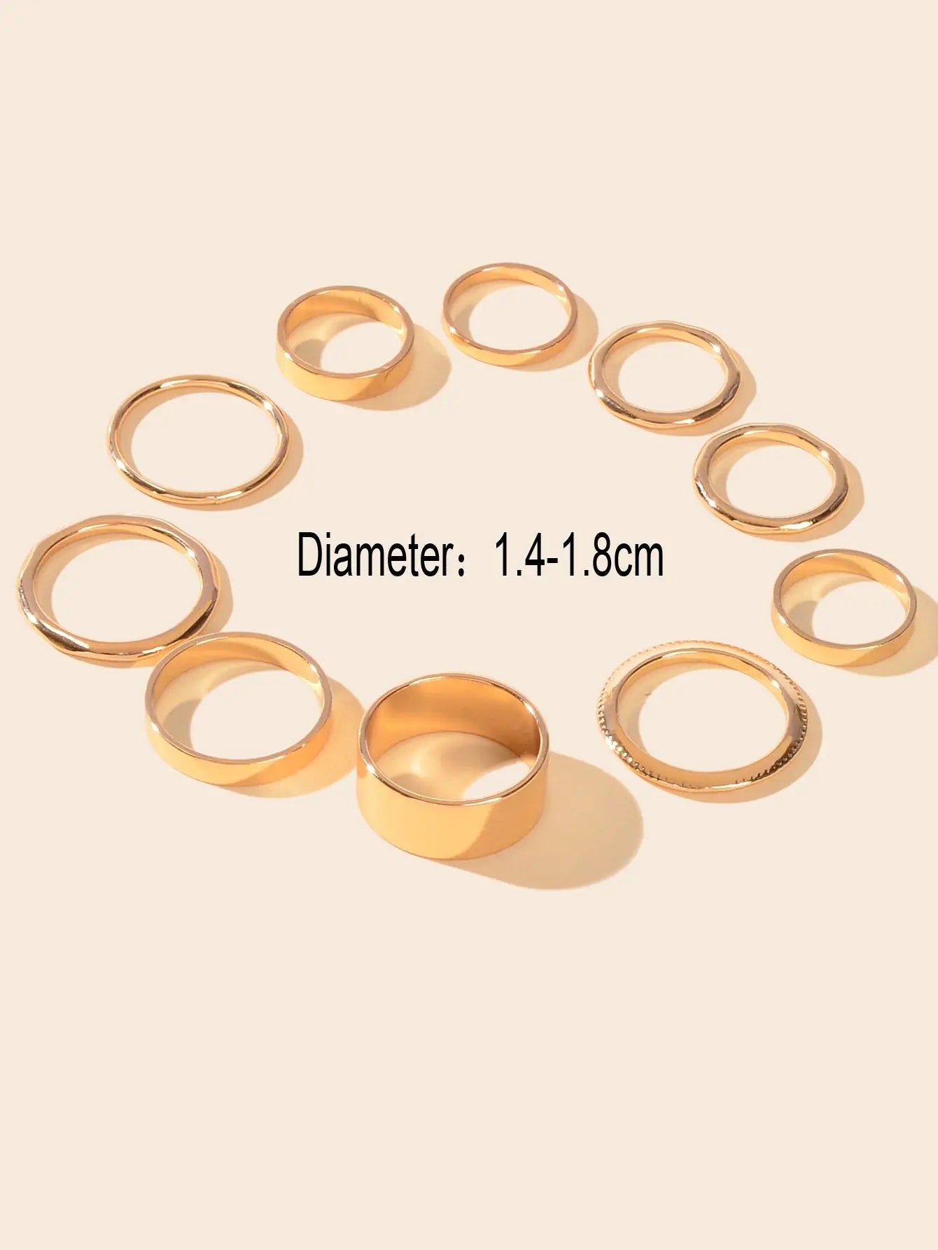 10 pcs Aesthetic Gold Circle Joint Finger Knuckle Stacking Midi Rings Size Mixed Feelontop Jewellery
