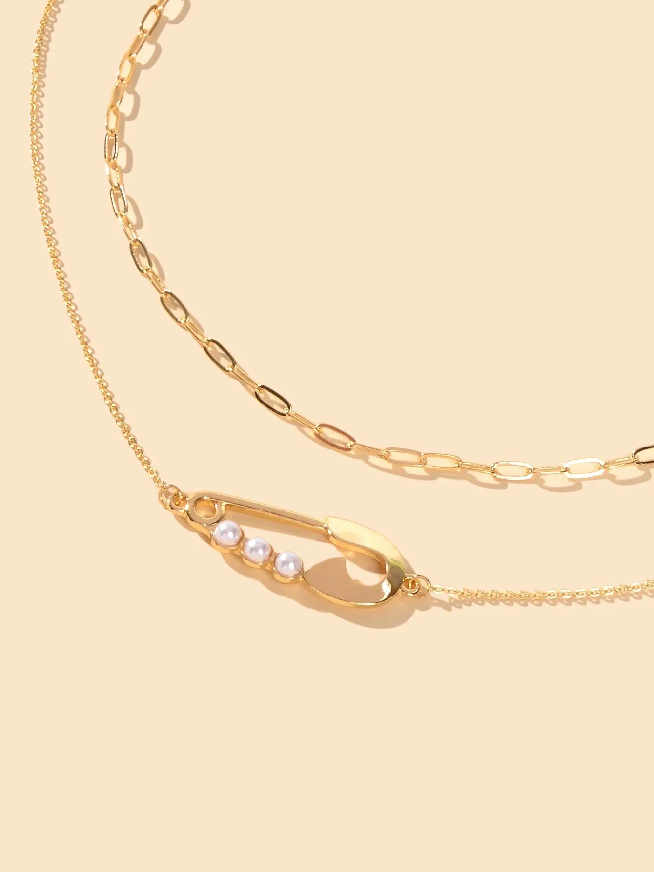 2pcs Popular Accessories Gold Chain Pearl Decor Pin Charm Necklace Women Jewelry Feelontop Jewellery