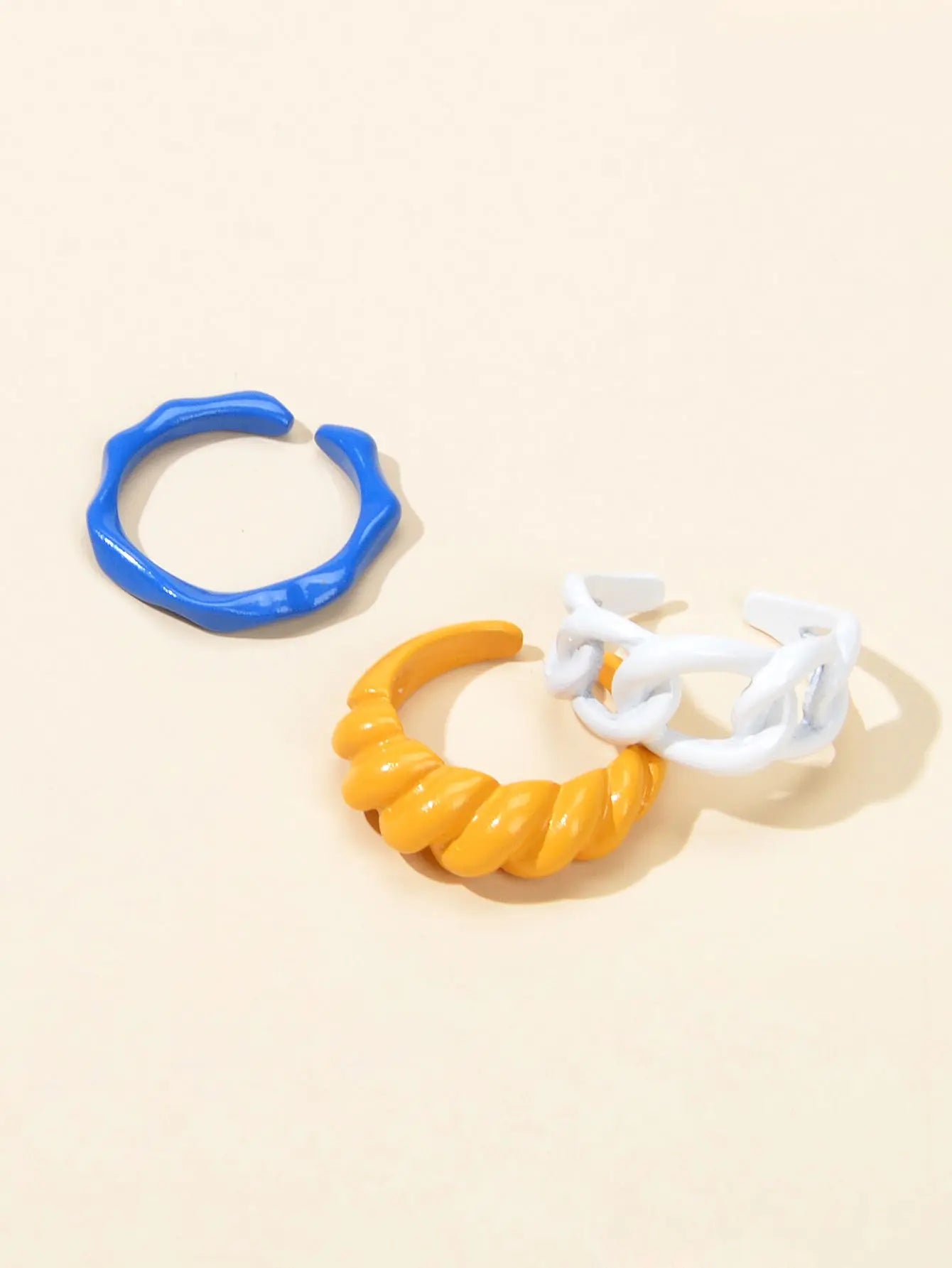 3 pcs Geometric Multi-colored Resin Plastic Chunky Multiple Rings set Bulk Pack Feelontop Jewellery