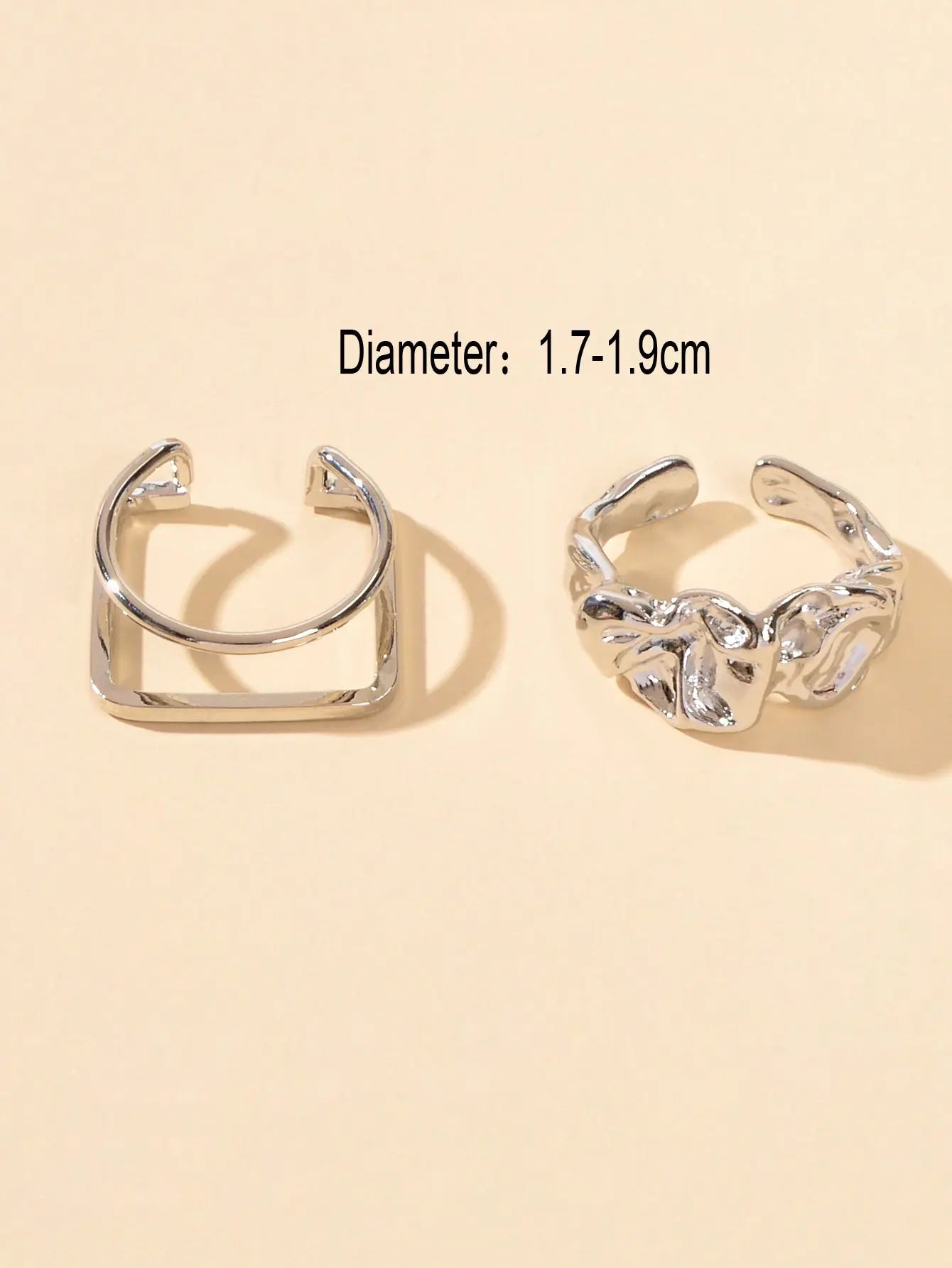 Stackable 2 pcs Gold Silver Geometric Multiple Bulk Pack Open Cuff Ring set Gift Feelontop Jewellery