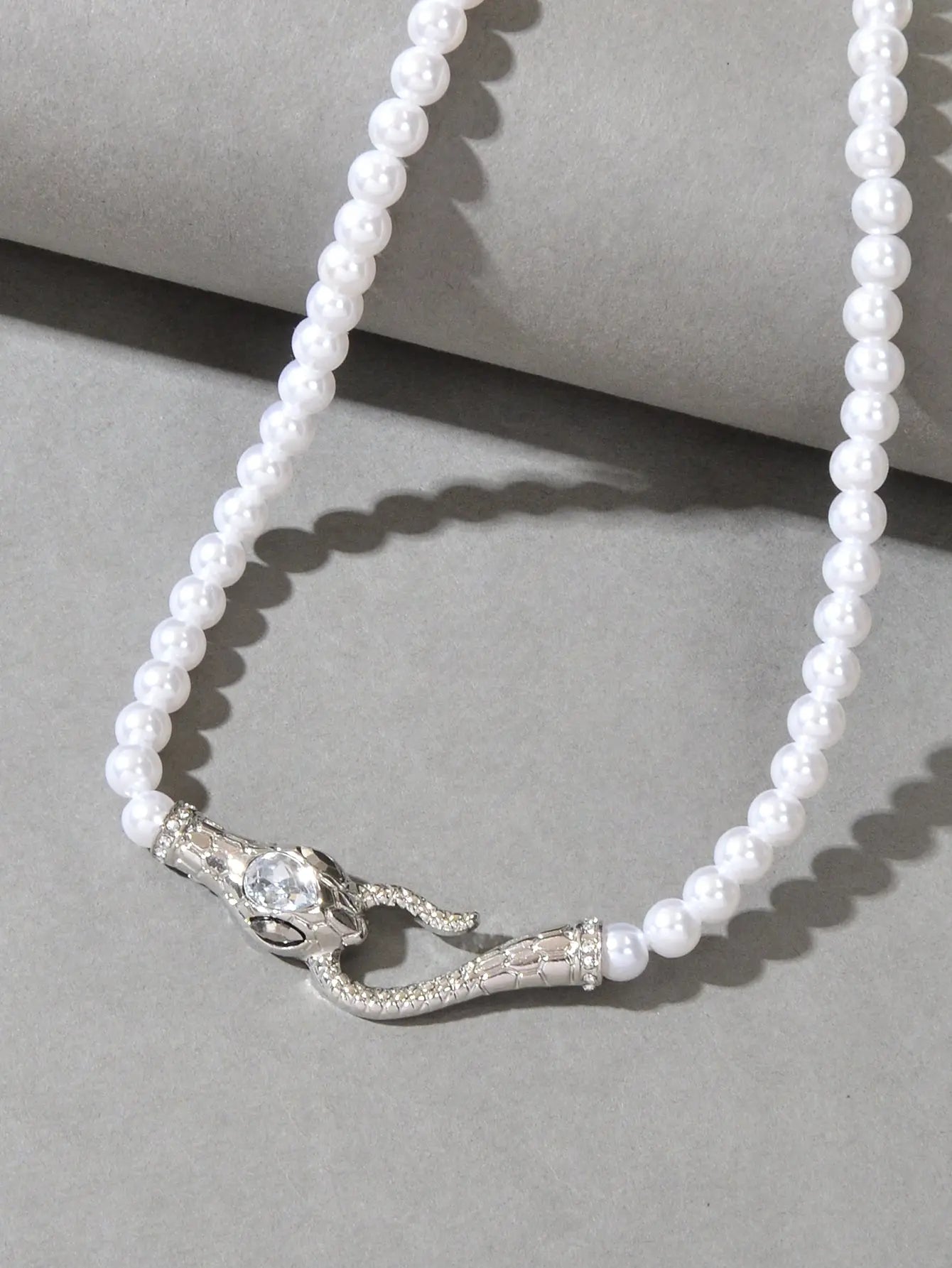 Punk Retro Pearl Beads Chain Gold Silver Snake Short Clavicle Statement Necklace Feelontop Jewellery