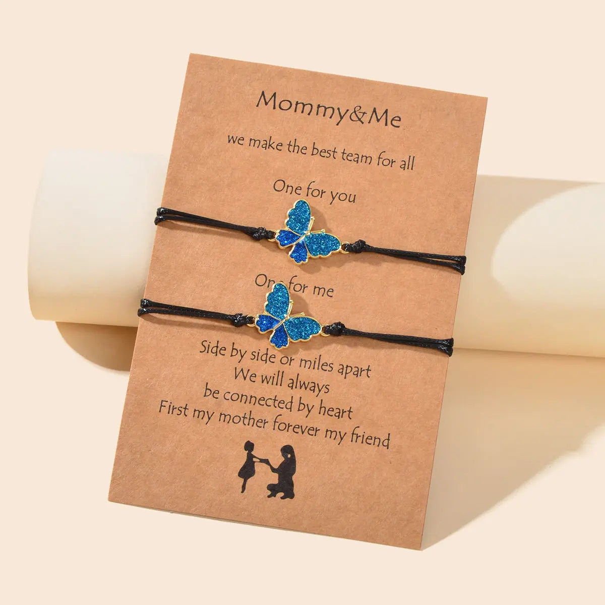 2 pcs Adjustable Black Rope Blue Butterfly Pendant Bracelet Mother's Day Gift Feelontop Jewellery