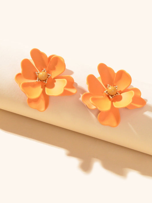 Orange Flower Stud Pierced Stereoscopic Daisy Earrings Women Elegant Jewellery Feelontop Jewellery