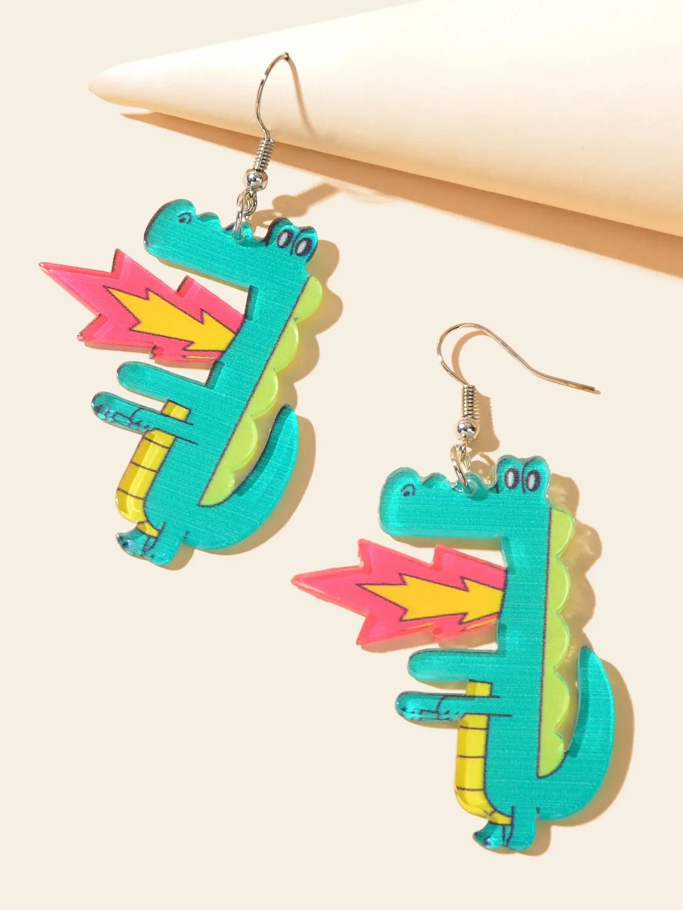Spurt Fire Green Acrylic Dinosaur Dangle Earrings Cartoon Design Accessories Feelontop Jewellery