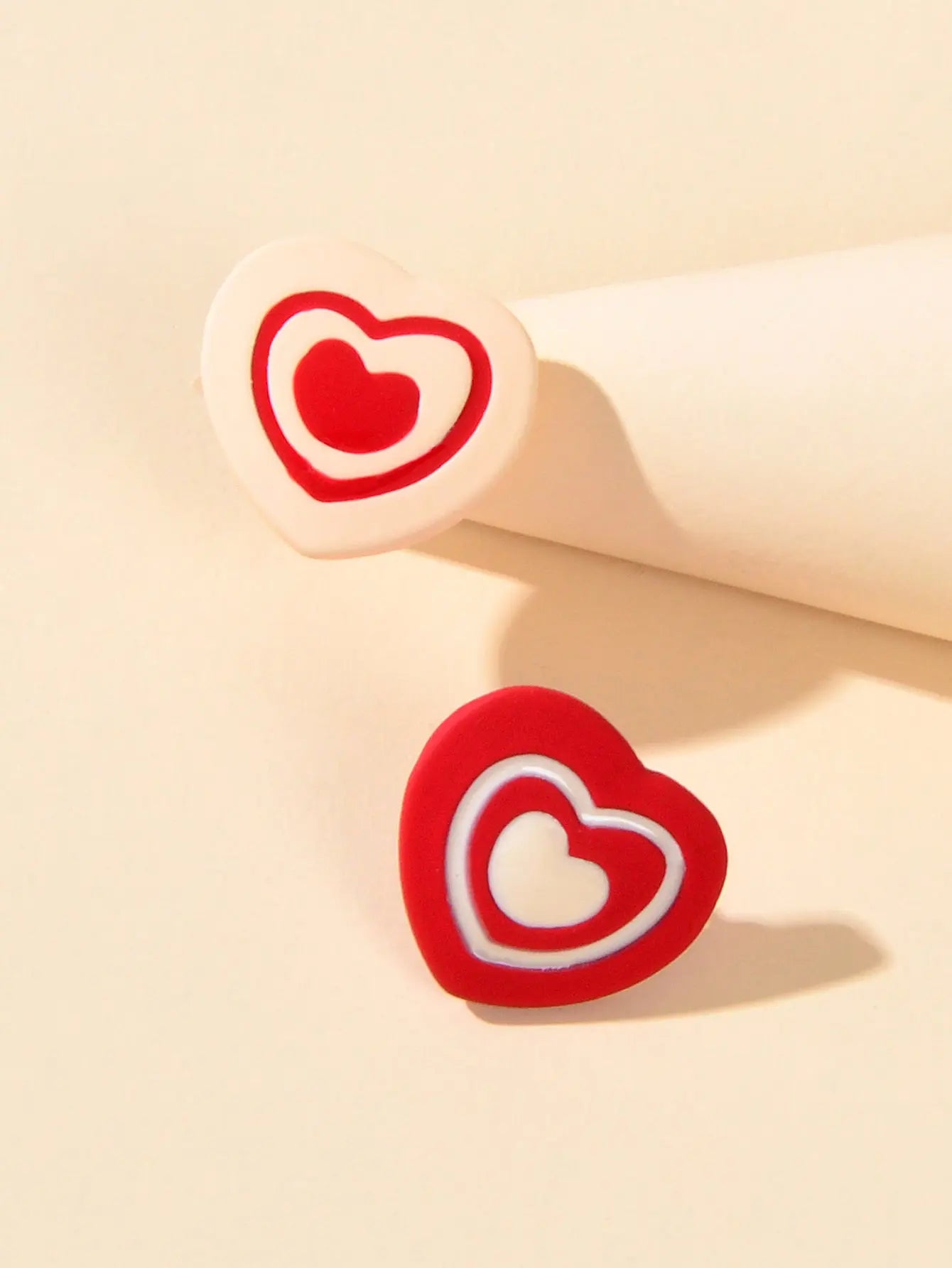 Sweet Love Red Enamel Heart Stud Earrings Asymmetrical Y2k Valentine's Day Gift Feelontop Jewellery