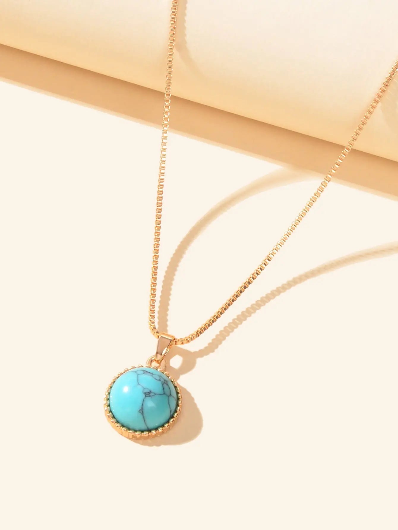 Bohemian Jewelry Gold Chain Round Turquoise Pendant Necklace Ethnic Accessories Feelontop Jewellery