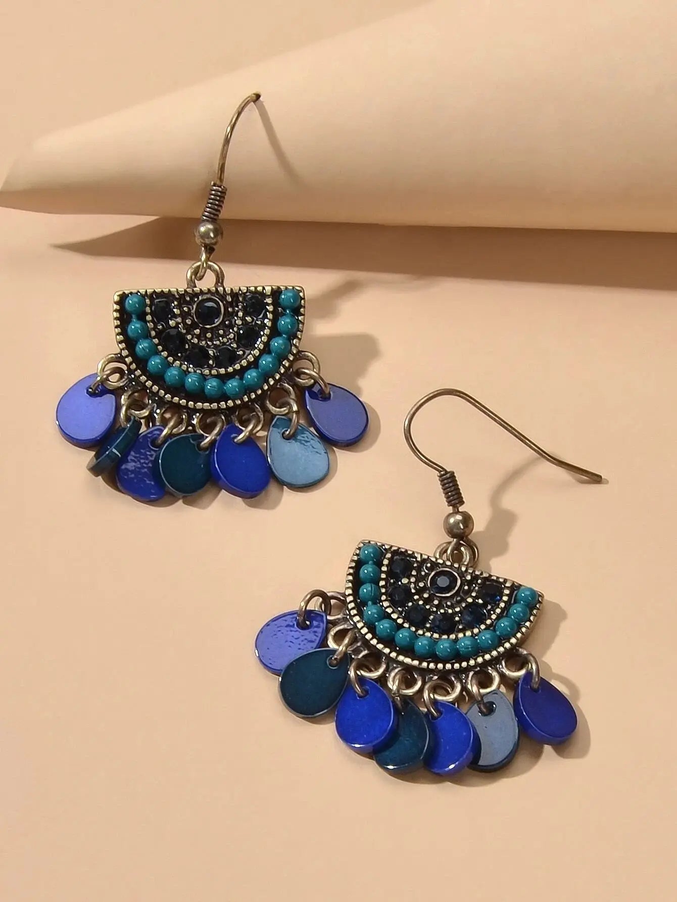 Boho Jewellery Blue Beads Sectored Water Drop Earrings Ethnic Women Accessories Feelontop Jewellery