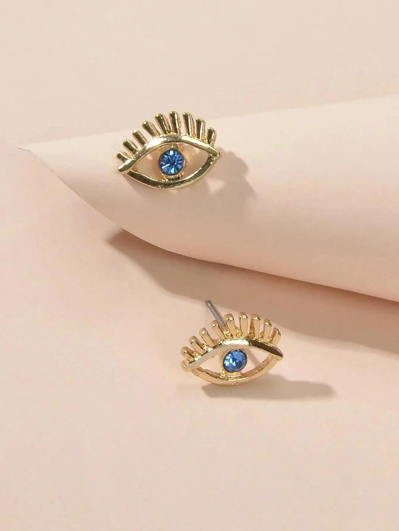 Blue Hotpink Rhinestone Decor Eye Shape Stud Earrings Women Girls Dainty Gifts Feelontop Jewellery