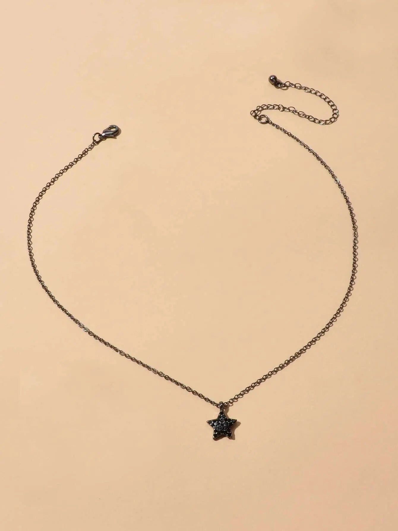 Fashion Rhinestone Jewellery Black Star Pendant Necklace Beautiful Choker Collar Feelontop Jewellery