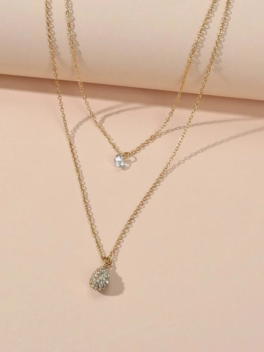 2 pcs Fashion Women Jewellery Rhinestone Decor Gold Chain Water Drop Necklace Feelontop Jewellery