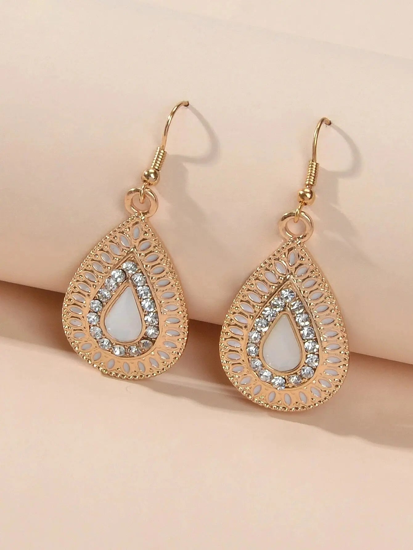 Rhinestone Decor White Crystal Water Drop Dangle Earrings Bohemian Accessories Feelontop Jewellery
