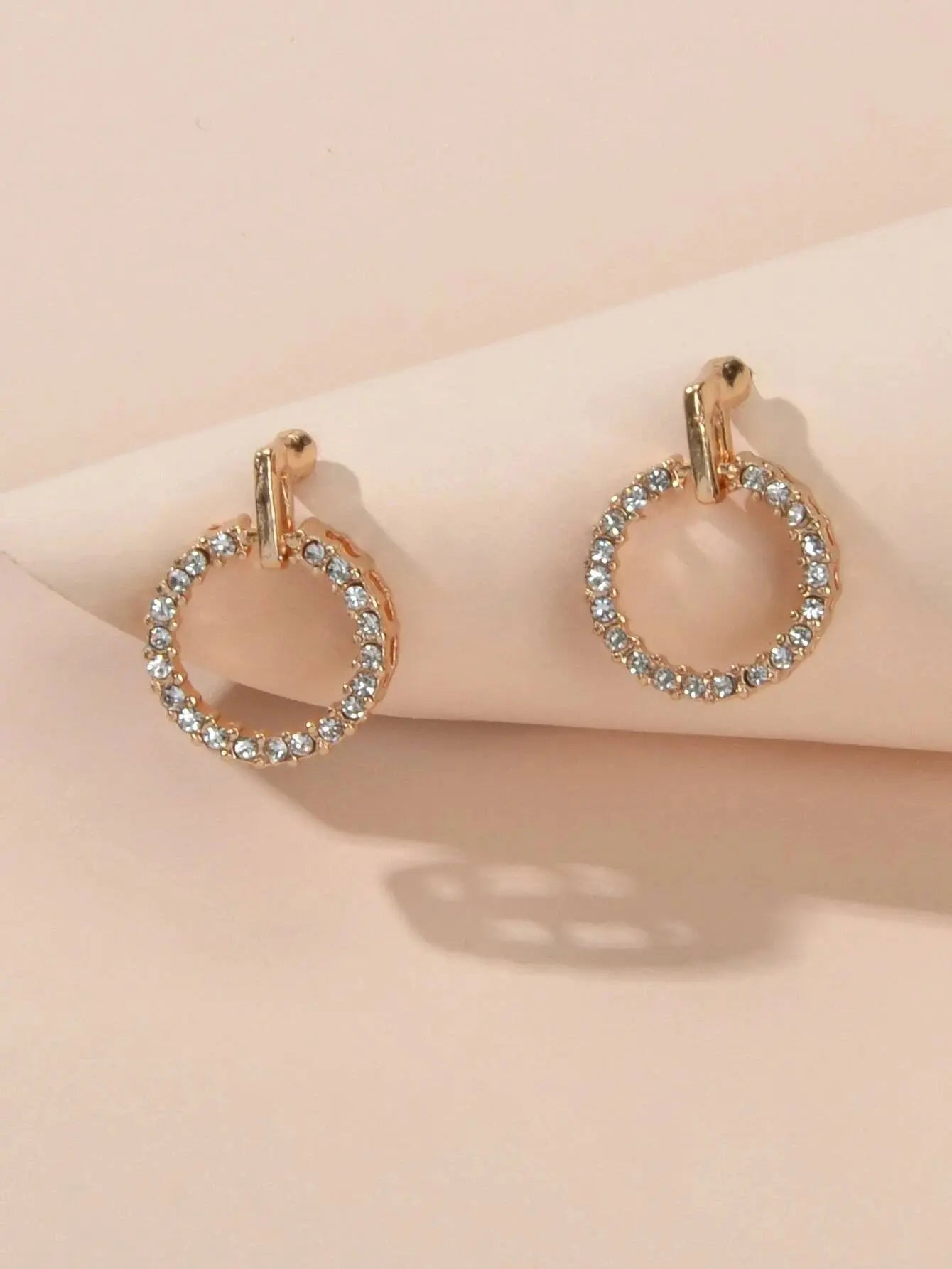 Luxurious Jewellery Stunning Rhinestone Decor Gold Circle Stud Women Earrings Feelontop Jewellery