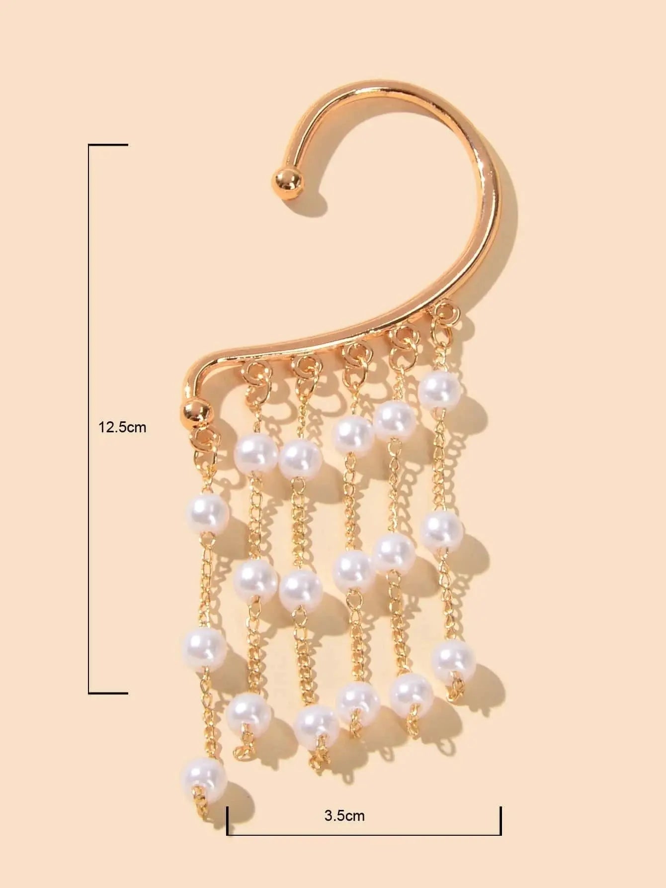 1 pc Pearl Decoration Long Gold Chain Tassel Ear Cuff Dangle Statement Earrings Feelontop Jewellery
