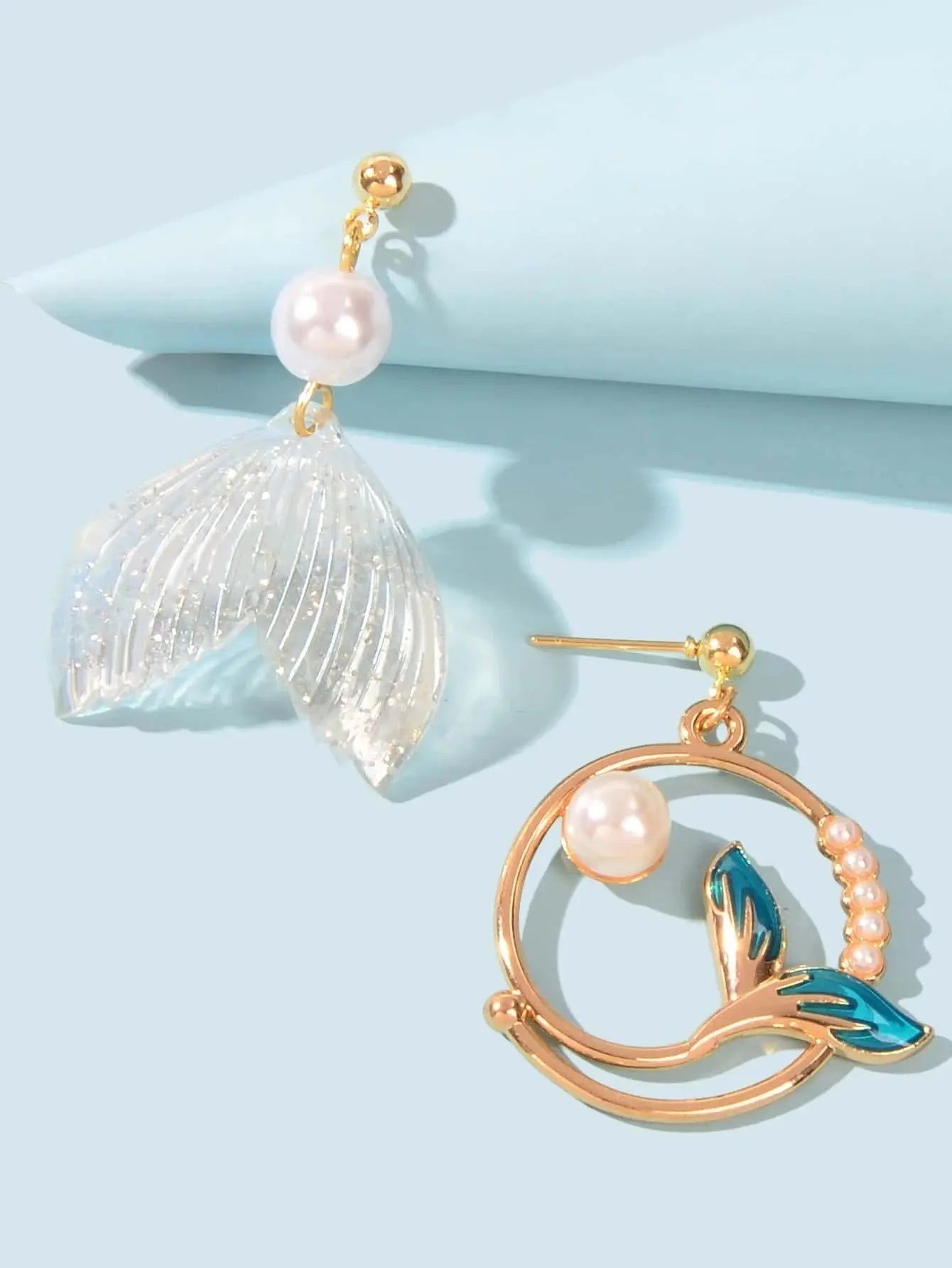Exquisite Women Accessories Pearl Decor Mermaid Tail Asymmetric Holiday Earrings Feelontop Jewellery