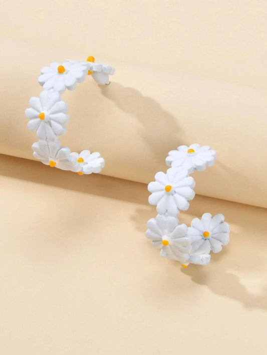 Lovely Jewellery White Flower Stud Hoop Earrings Women Fashion Accessories Gift Feelontop Jewellery