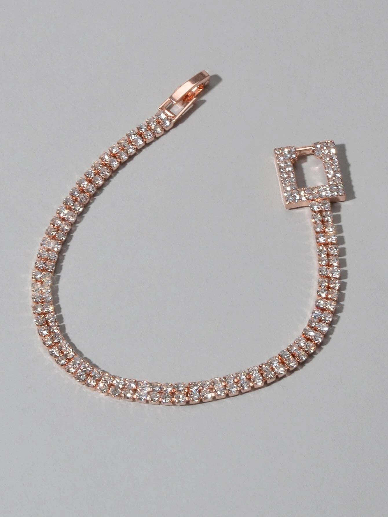 Textured Jewelry Full Rhinestone Rosegold Geometric Chain Women Tennis Bracelet Feelontop Jewellery