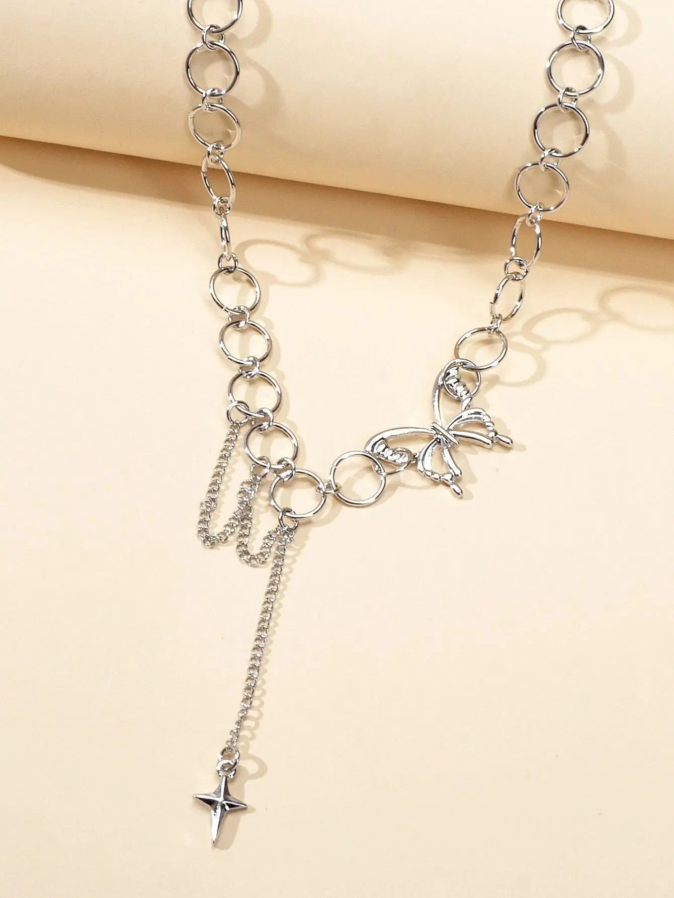 Silver Chain Star Butterfly Fringe Necklace Tassel Collar Accessories Jewellery Feelontop Jewellery