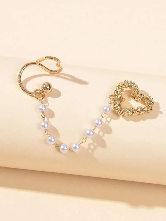 1pc Designer Jewelry Ear Cuff Pearl Gold Chain Heart Love Stud Cartilage Earring Feelontop Jewellery
