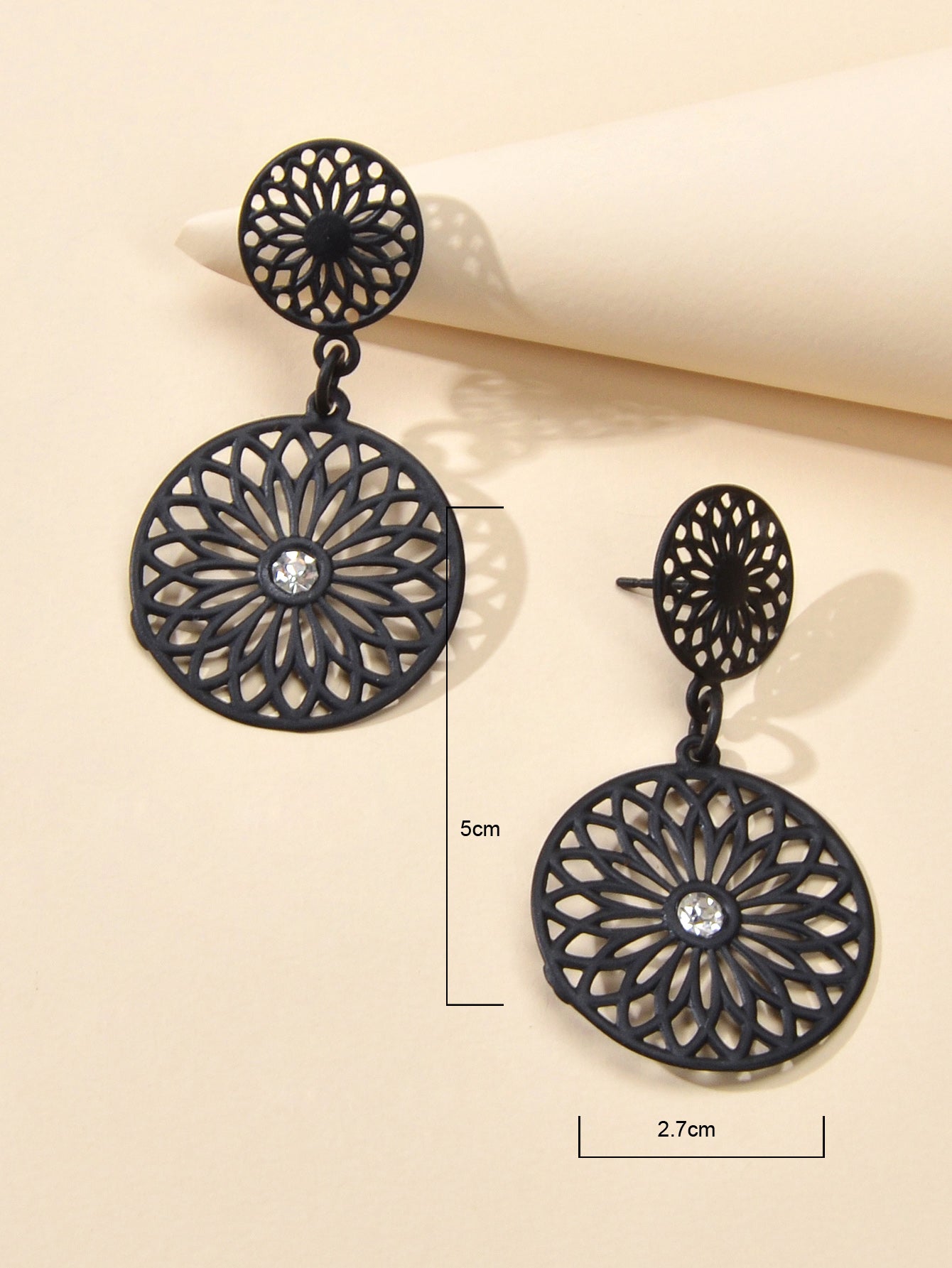 Vintage Jewellery Hollow Out Mandala Black Carved Flower Pattern Round Earrings Feelontop Jewellery