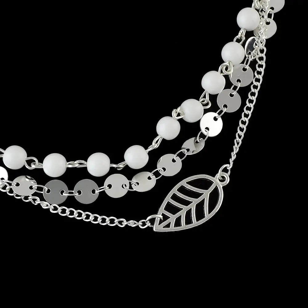 1 pc Foot Beach Jewellery Gold Silver Multi-layer Chain White Beads Leaf Anklet Feelontop Jewellery