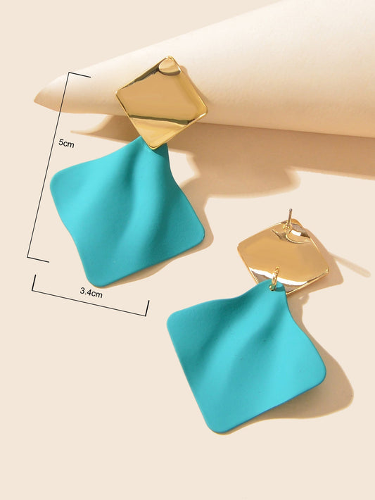 Retro Style Blue Enamel Geometric Square Hypoallergenic Pierced Party Earrings Feelontop Jewellery