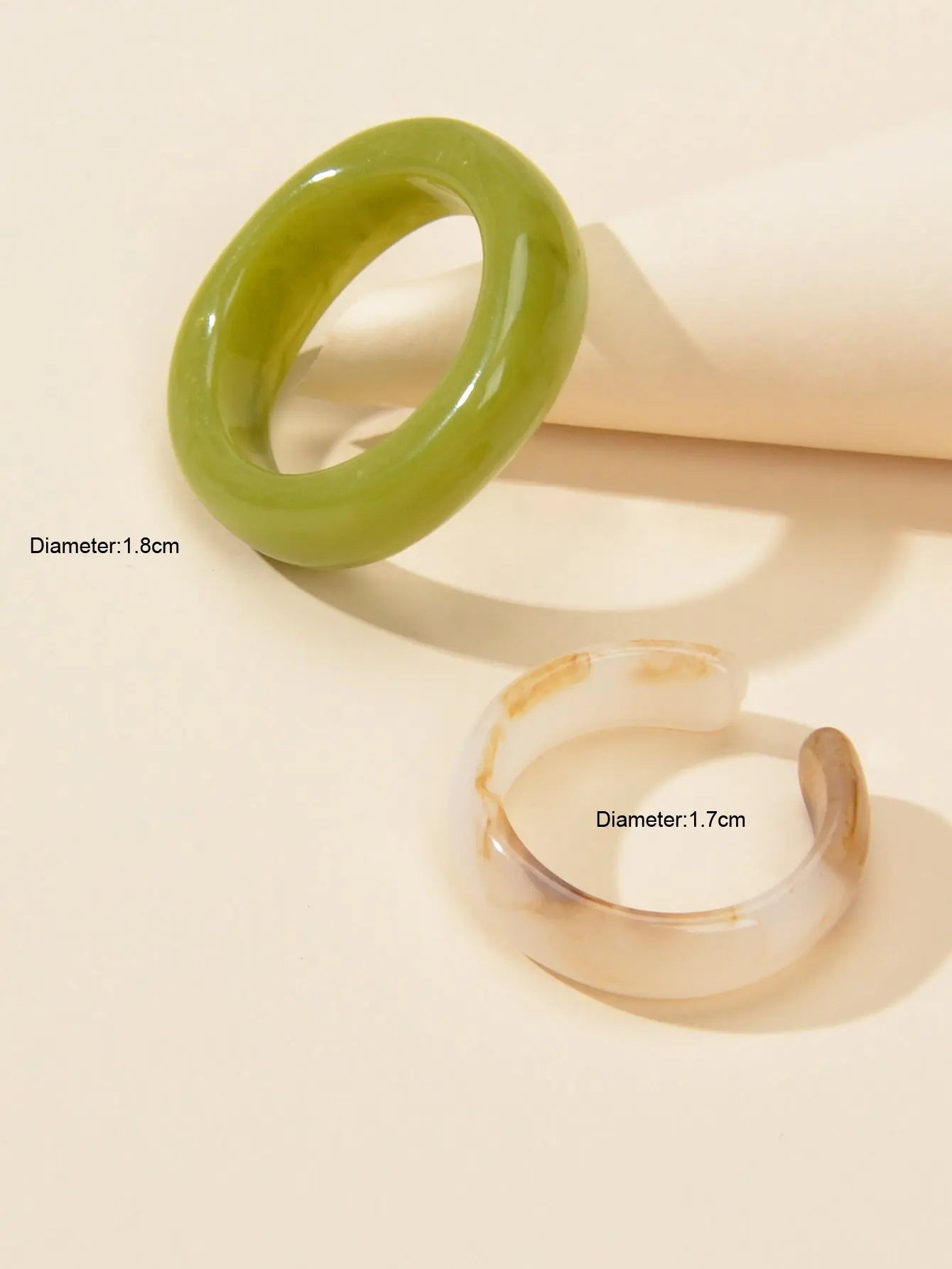 Stackable 2 pcs Beige Green Resin Chunky Multiple Bulk Pack Boho Chic Ring set Feelontop Jewellery