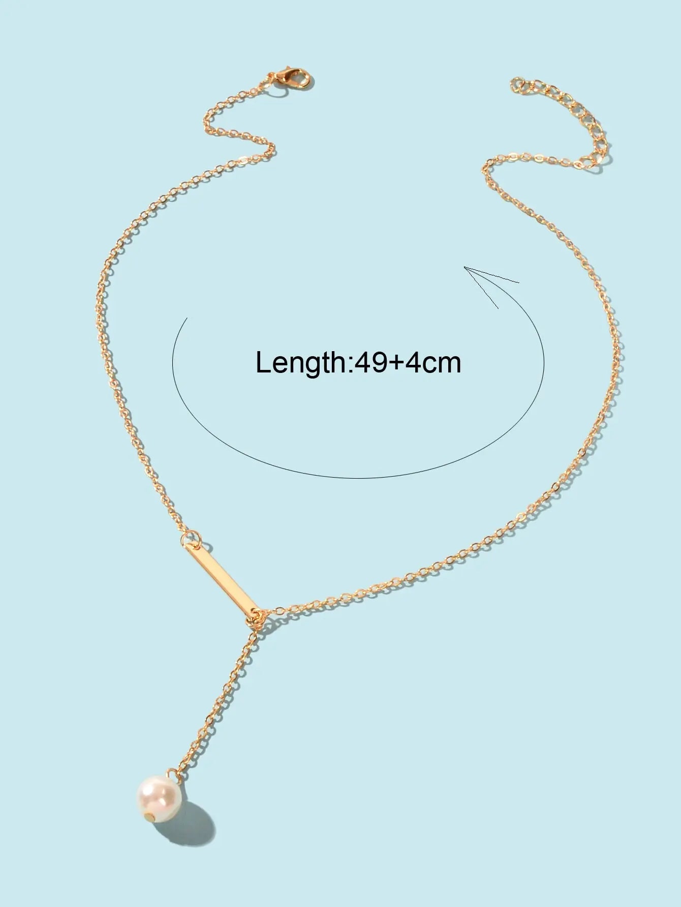 Designer Jewelry Gold Chain Geometric Bar Lariat Y-Shaped Pearl Pendant Necklace Feelontop Jewellery