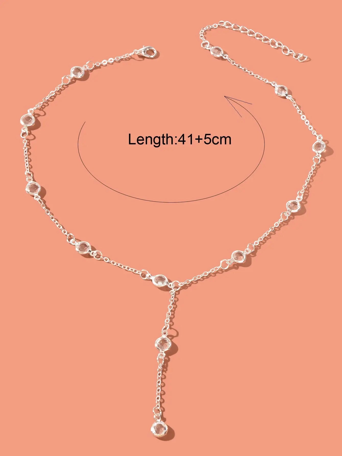 Trendy Silver Chain Transparent Bead Lariat Y Style Charm Simple Female Necklace Feelontop Jewellery