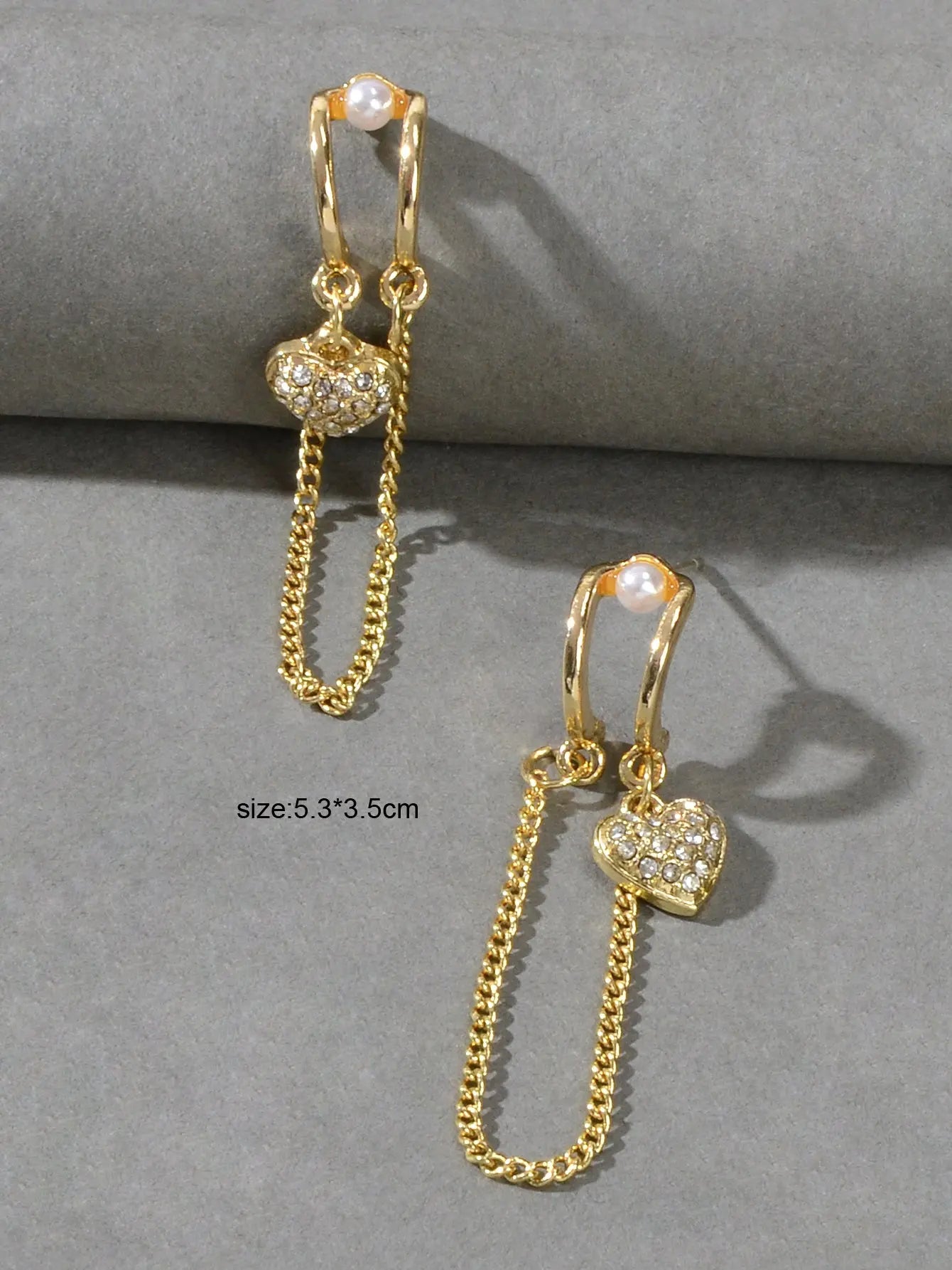 Unique Cubic Zirconia Hypoallergenic Gold Tassel Chain Heart Piercing Earrings Feelontop Jewellery