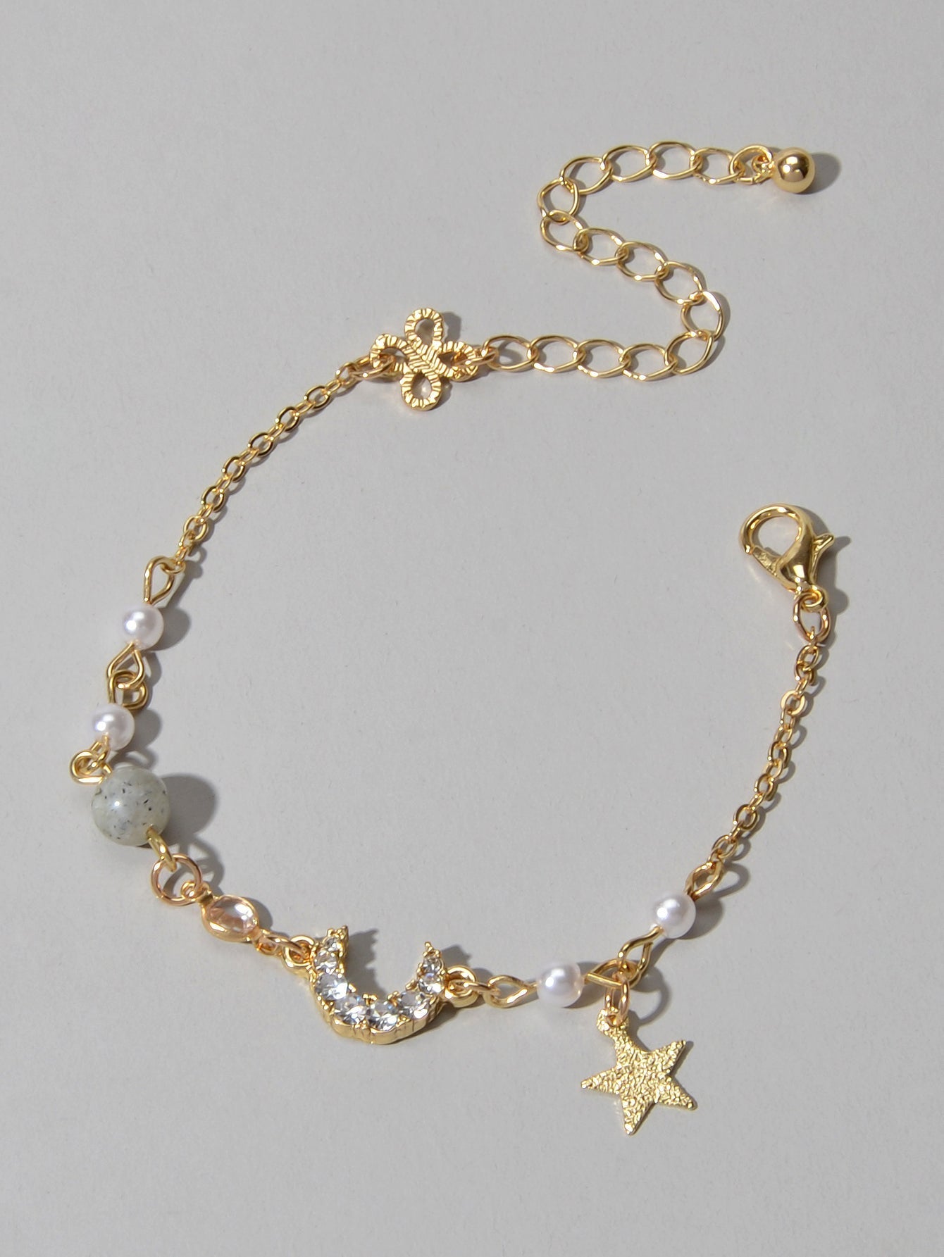 Luxurious Jewellery Party Wear Gold Chain Rhinestone Star Moon Charm Bracelet Feelontop Jewellery