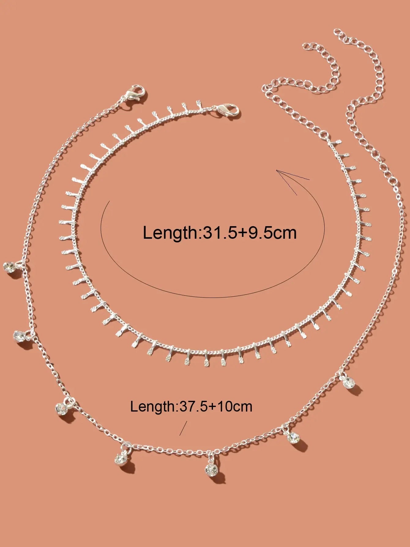 2 pcs Rhinestone Charm Layering Chain Necklace Personalized Women Choker Feelontop Jewellery
