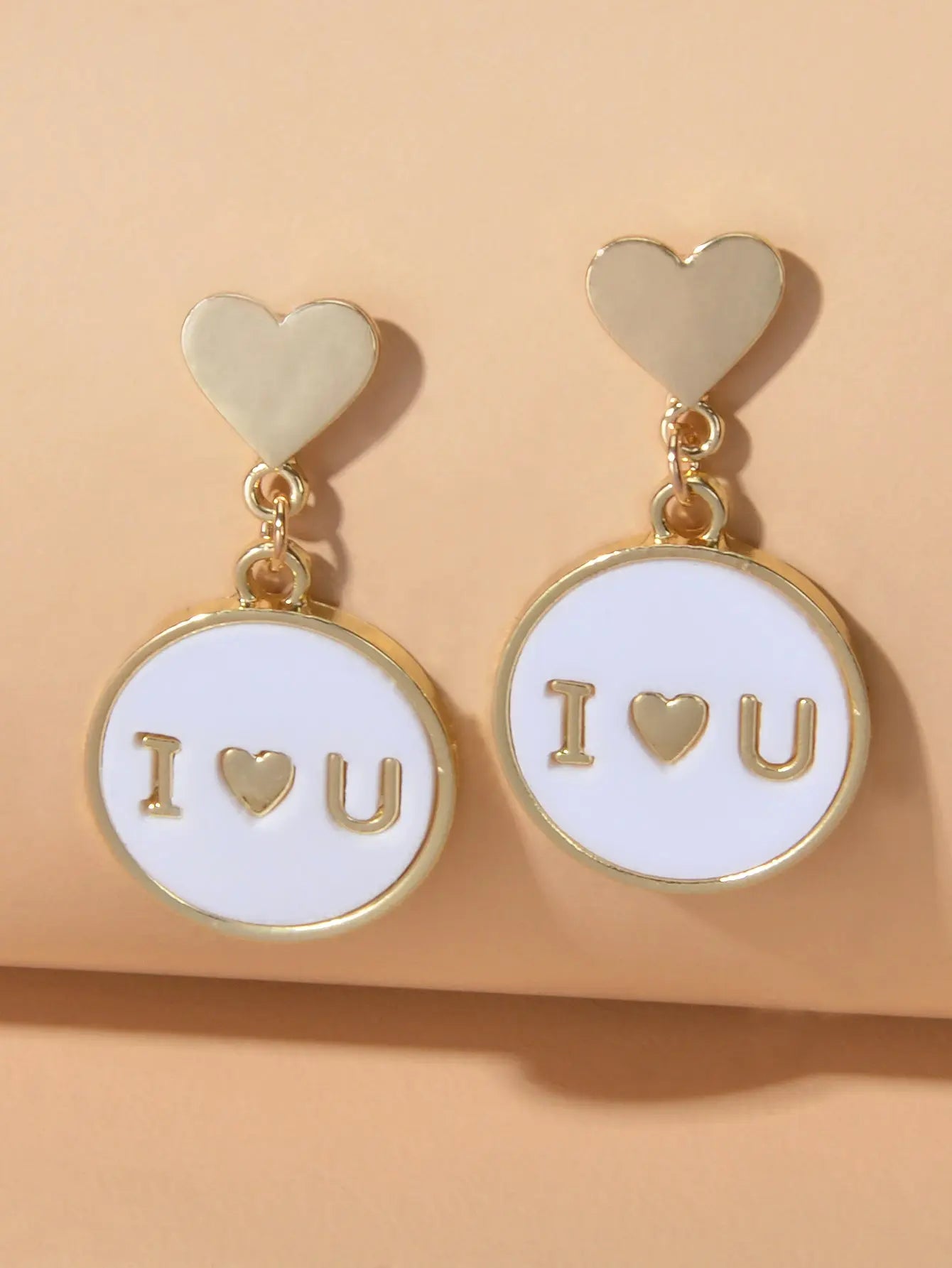 Ladies Jewellery Gold Heart I LOVE YOU Round Dangle Earrings Women Dainty Gifts Feelontop Jewellery