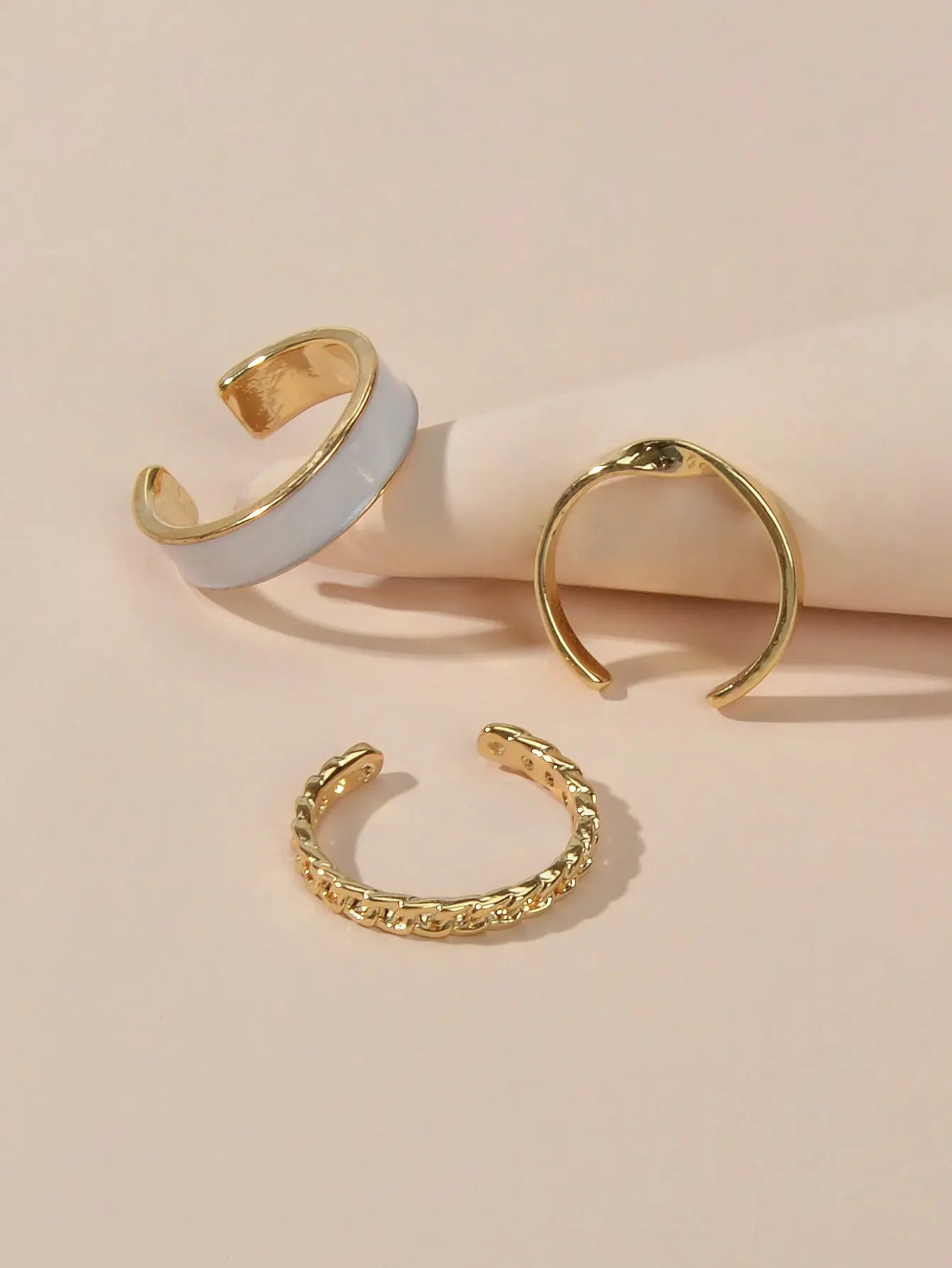 3 pcs Retro Stackable White Enamel Midi Knuckle Ring set Multiple Bulk Pack Ring Feelontop Jewellery