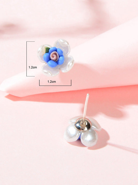 Sweet Elegant White Blue Resin Petal Hypoallergenic Chic Flower Stud Earrings Feelontop Jewellery