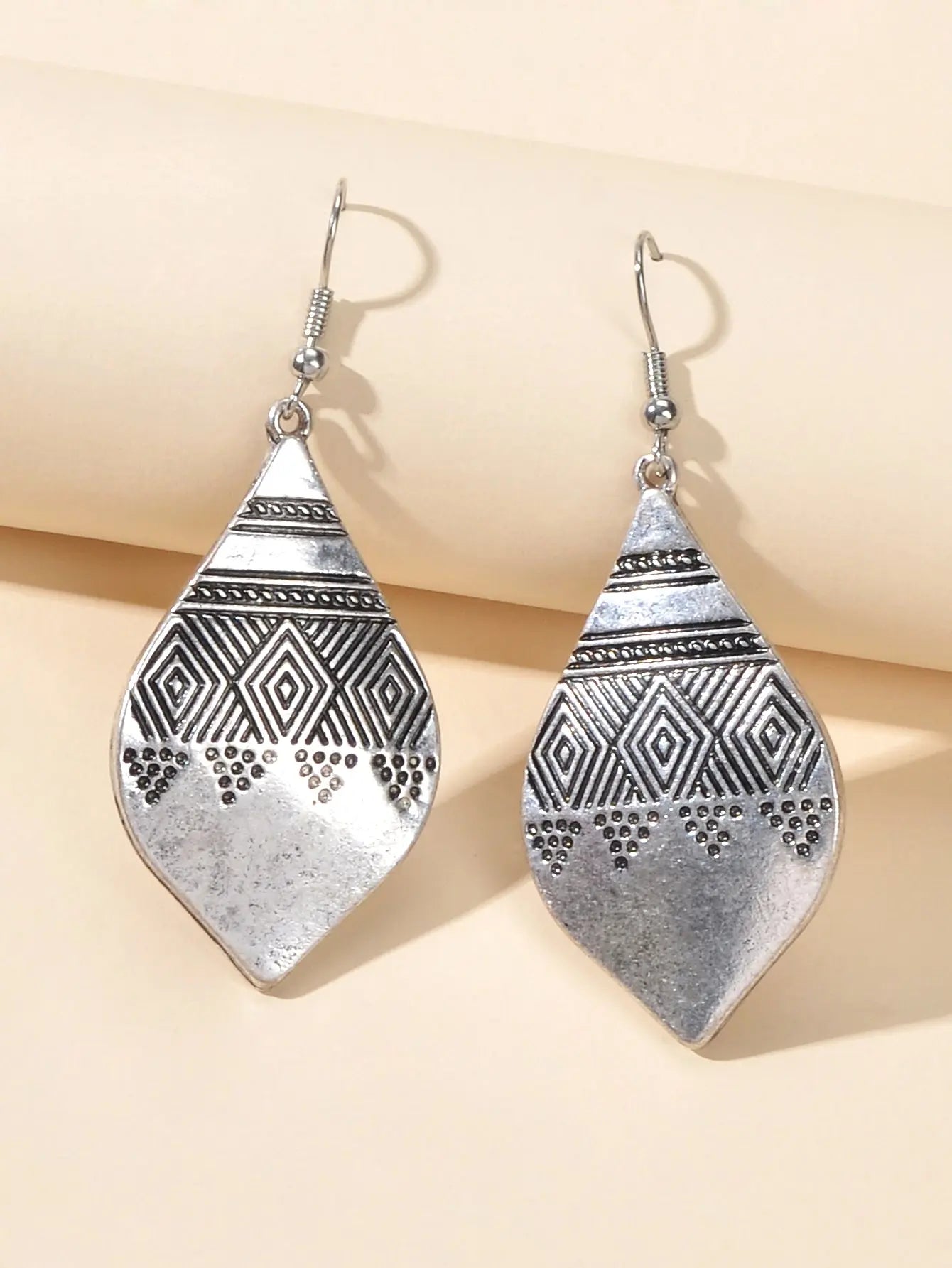 American Tribal Ethnic Antique Craved Geometric Parrtern Water Drop Earrings Feelontop Jewellery