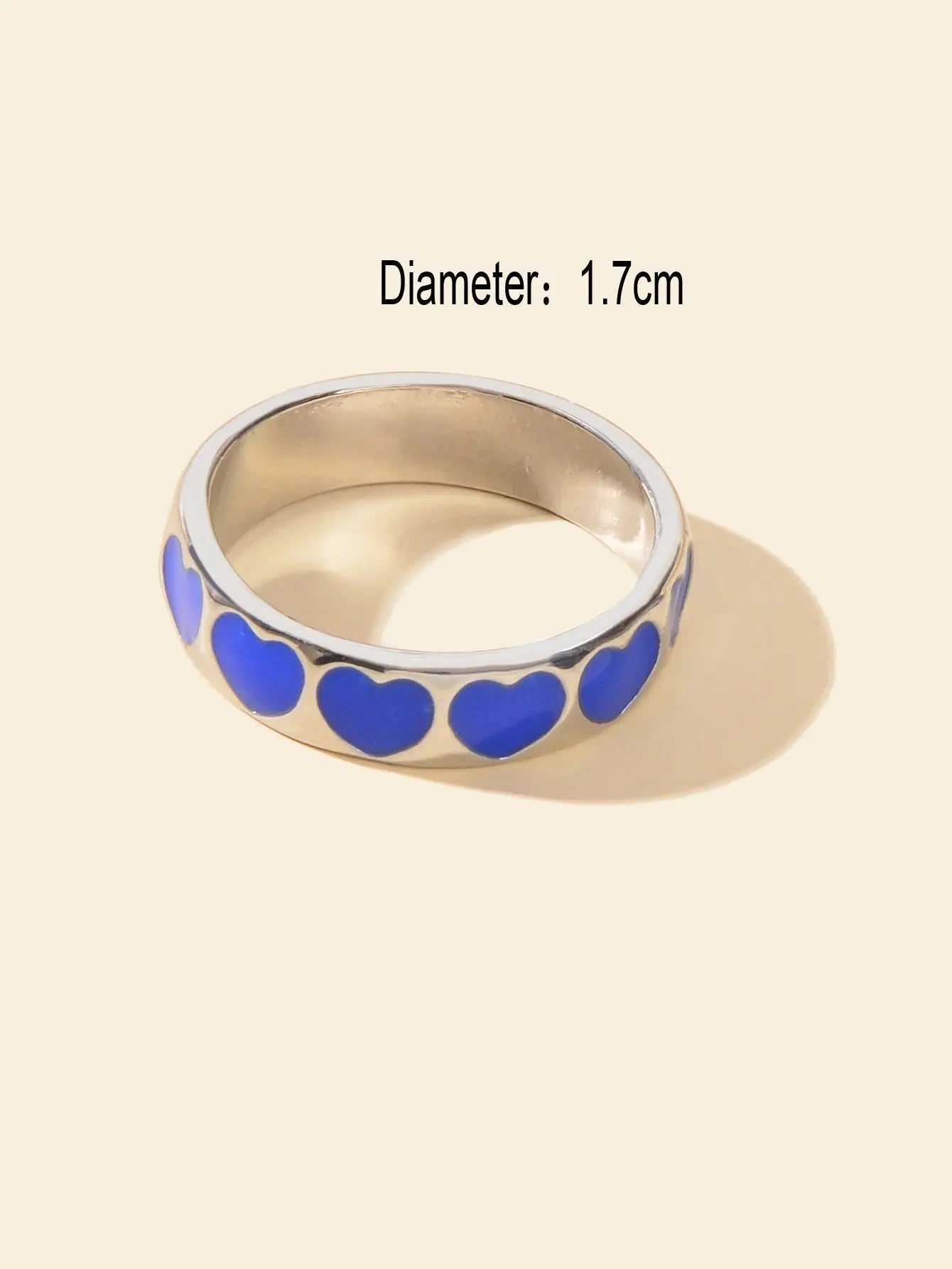 Blue Enamel Heart Silver Comfort Fit Promise Ring Women Wedding Eternity Band Feelontop Jewellery