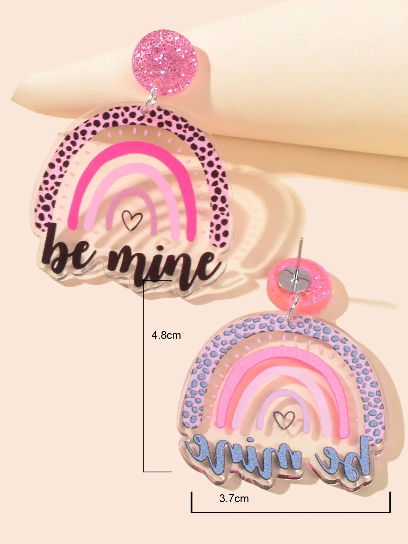 Sweet Y2k Style Pink Leopard Heart Rainbow Letter Acrylic Dangle Chunky Earrings Feelontop Jewellery