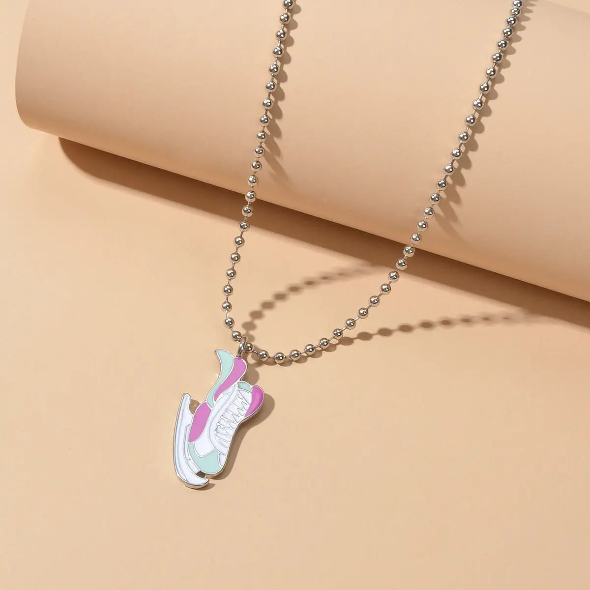 Silver Popcorn chain Colorful Enamel Skates Charm Necklace Feelontop Jewellery