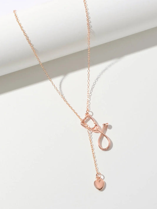 Minimalist Jewelry Trendy Gold Silver Stethoscope Heart Pendant Y shape Necklace Feelontop Jewellery