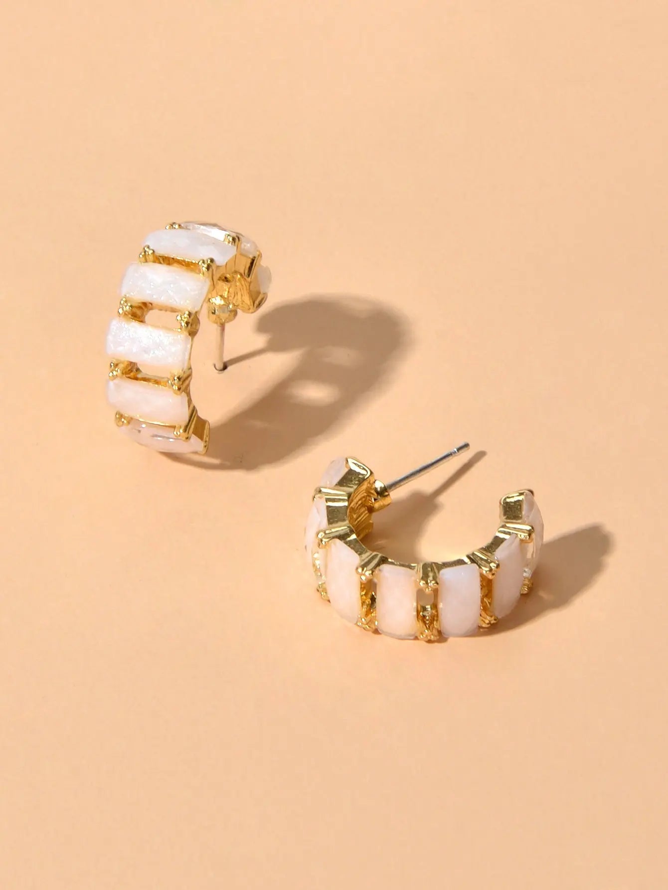 Beautiful Jewelry Resin Decoration Hollow Gold Hoop Huggie Pierced Stud Earrings Feelontop Jewellery